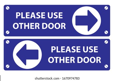 Please use other door sign on blue background white text and blue arrow in white circle. vector sign board.