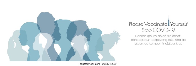 Please Vaccinate Yourself, stop COVID-19 banner. Card with place for text. Flat vector illustration.
