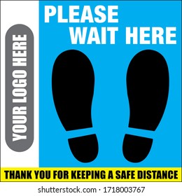 Please Wait Here Floor Decal | Thank You For Keeping a Safe Distance Sticker | Foot Print Guide - COVID-19 Sign Template