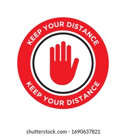 Please Wait Here. Keep Your Distance. Stop Wait Here Floor Sticker. Social Distancing Warning Sticker. Vector Text Illustration Background.