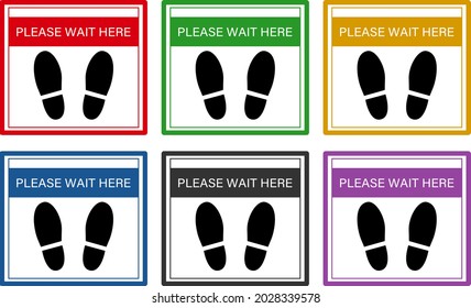 "Please wait here" pictograms, stickers, illustrations, silhouettes, English