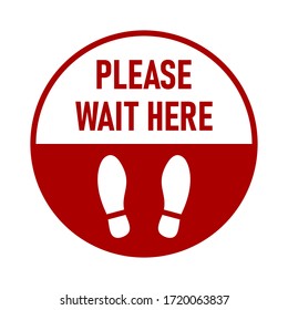 Please Wait Here Round Floor Marking Social Distancing Icon. Vector Image.