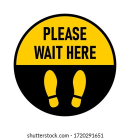 Please Wait Here Round Floor Marking Social Distancing Icon. Vector Image.