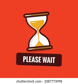 Please Wait Sign With Hour Glass Sand Timer Flat Style Vector Illustration