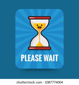 Please Wait Sign With Hour Glass Sand Timer Flat Style Vector Illustration