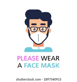 Please Ware A Face Mask, Man Wearing Face Mask Isolated on White Background