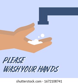 Please wash your hand. Disease prevention. Wash hand. Personal hygiene. White napkin. Vector illustration. 