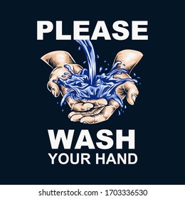 Please Wash Your Hand Poster on Black Isolated Background
