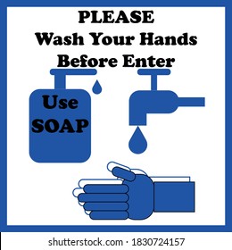 Please Wash your Hands Before Enter Use Soap Vector Icon Cartoon Label Sign Board Notice