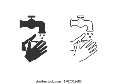 Please wash your hands icon line sign set. Vector illustration