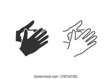 Por favor, lave el conjunto de símbolos de la línea de las manos. Ilustración del vector