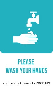 Por Favor Lávese Las Manos Firme Aviso Auto - Adhesivo. afiche impreso. Higiene personal, prevención de enfermedades y atención médica. Por favor, lave el símbolo de las manos, símbolo de la bandera vectorial
