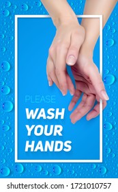 Waschen Sie bitte Ihr Handzeichen. Horizontal realistische Vektorgrafik für das Design von Plakat, Flyer und Banner. EPS10 mit Maschengradienten.