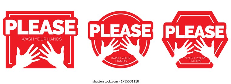 Por favor, lávese las manos, vector. Icono de paro rojo. Firma Detener, mantener la distancia. Ilustración manual con símbolo de parada

