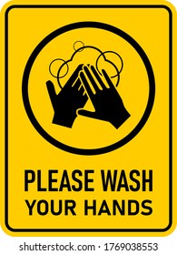 Please Wash Your Hands Vertical Hygiene Warning Poster Icon with an Aspect Ratio of 3:4 and Rounded Corners. Vector Image.