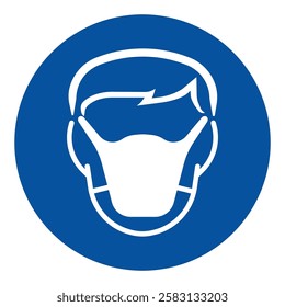 Please Wear Face Coverings with Icon Portrait 
Mask-wearing warning sign
Mask PPE Label , Wear face mask sign, Safety sign, PPE label, blue circle, PPE Signs