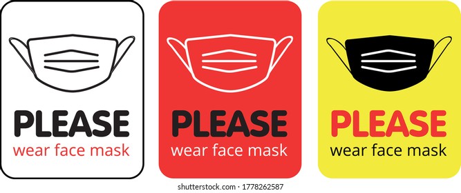 "PLEASE wear face mask" entry sign. Warning sign for public places  COVID-19 concept. An information banner for greeting customers, for business, opening a store, cafe, restaurant