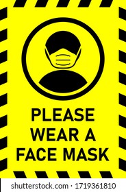 Please Wear A Face Mask Instruction Sign. Vector Image.