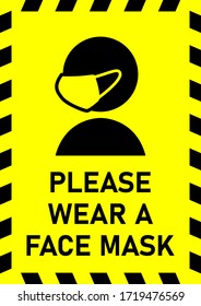 Please Wear a Face Mask Instruction Sign. Vector Image.