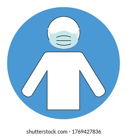 please wear a face mask instruction icon on the blue background. vector illustration.