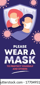 Please Wear A Face Mask Instruction Poster. Vector Illustration.