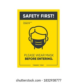 Please Wear A Face Mask Instruction Icon. Vector Image. Safety First. Mask required sign.