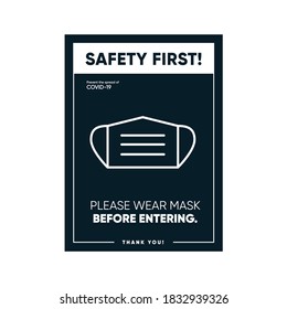 Please Wear A Face Mask Instruction Icon. Vector Image. Safety First. Mask required sign.