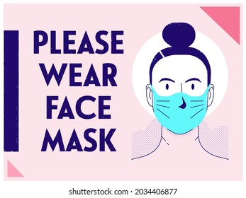 Please wear face mask poster with woman face, landscape 3x4 orientation