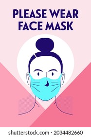 Por favor, use el cartel de la máscara facial con la cara de la mujer
