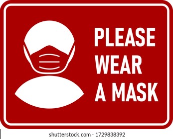 Please Wear a Face Mask Rectangular Instruction Icon with an Aspect Ratio of 4:3 and Rounded Edges. Vector Image.
