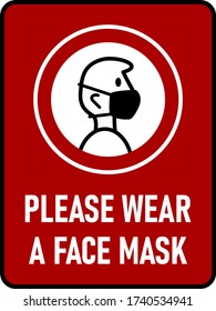 Please Wear a Face Mask Rectangular Vertical Instruction Sign with an Aspect Ratio of 3:4 and Rounded Corners. Vector Image.