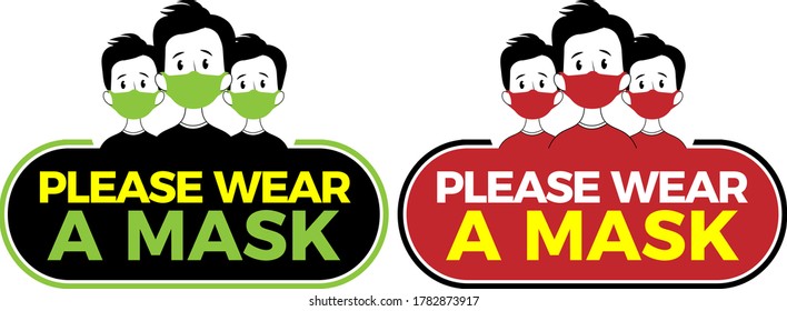 Please Wear a Face Mask Rectangular Instruction. Vector Image.