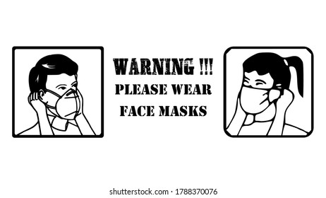Please wear a face mask sign. Template isolated on white background. 2D simple flat Style graphic design. Can be used for health campaign or any purposes. Vector EPS10 