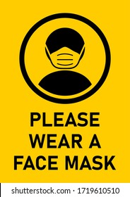 Please Wear a Face Mask Vertical Instruction Sign. Vector Image.