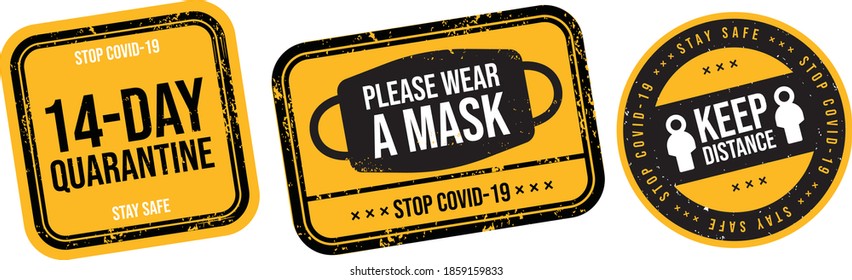 please wear a mask 14 day quarantine signage icon