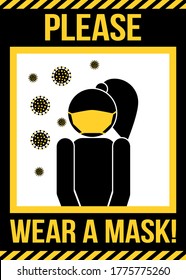 Please wear a mask - Awareness lettering poster for covid-19 prevention, face mask concept. Novel coronavirus (2019-nCoV). Concept of coronavirus quarantine.