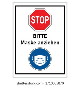 please wear a mask (german text) - stop sign and blue mask sign