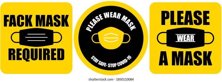 Bitte tragen Sie ein Maskensymbol, Vektorsignatur
