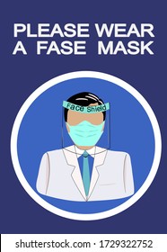 PLEASE WEAR A MASK man and woman at office wear face mask and face shield to protect coronavirus pandemic.COVID-19 crisis.