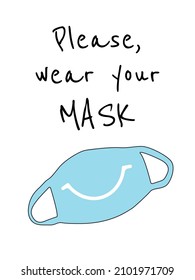 Tragen Sie bitte Maske-Poster. Maske erforderlich. Medizinische Maske. Vektorgrafik-Illustration