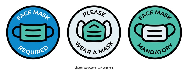 Please wear mask, Mask required, No mask No entry, Preventive Covid19 Safety Icon Sign Vector Illustration.