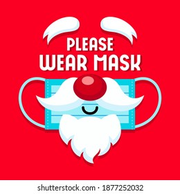 " Please Wear Mask " Santa Claus decoration on face mask vector illustration. Prevention of COVID-19 in Christmas Holiday concept