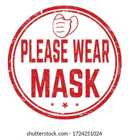 Please Wear Mask Sign Or Stamp On White Background, Vector Illustration