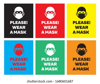 Please wear a mask Sticker or Label, Vector EPS