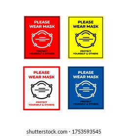 Please Wear Mask - Vector attention sign - protection from Covid-19 Coronavirus
