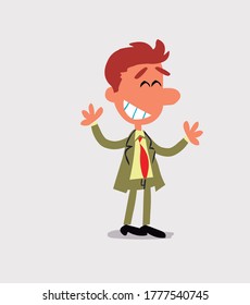 Pleased businessman points to something