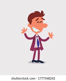 Pleased businessman points to something