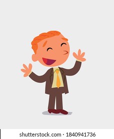 Pleased cartoon character of businessman explaining something