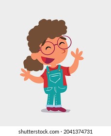 Pleased cartoon character of  little girl on jeans explaining something