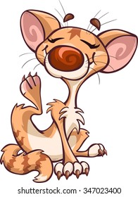 pleased cat scratching his ear, vector, cartoon